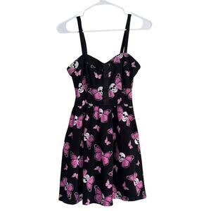 Jawbreaker Black Pink Rockabilly Skull Butterfly Mini Skater Dress Womens Small
